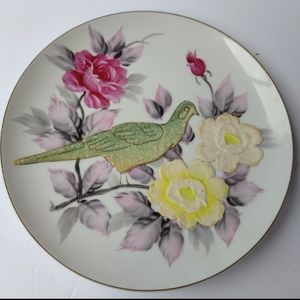 Vintage Hand Painted Japan Moriage Coralene Textured Raised Bird Floral Plate
